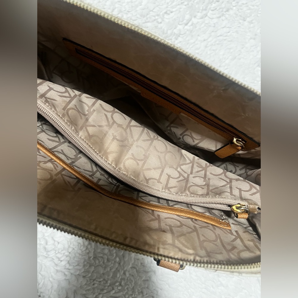Calvin Klein Monogram Cream and Tan Satchel - Picture 7 of 8